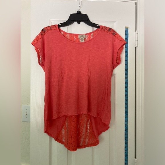 EYELASH COUTURE WOMEN'S BLOUSE TOP Size Small Lace Round Neck Short Sleeve Pink - Picture 1 of 7